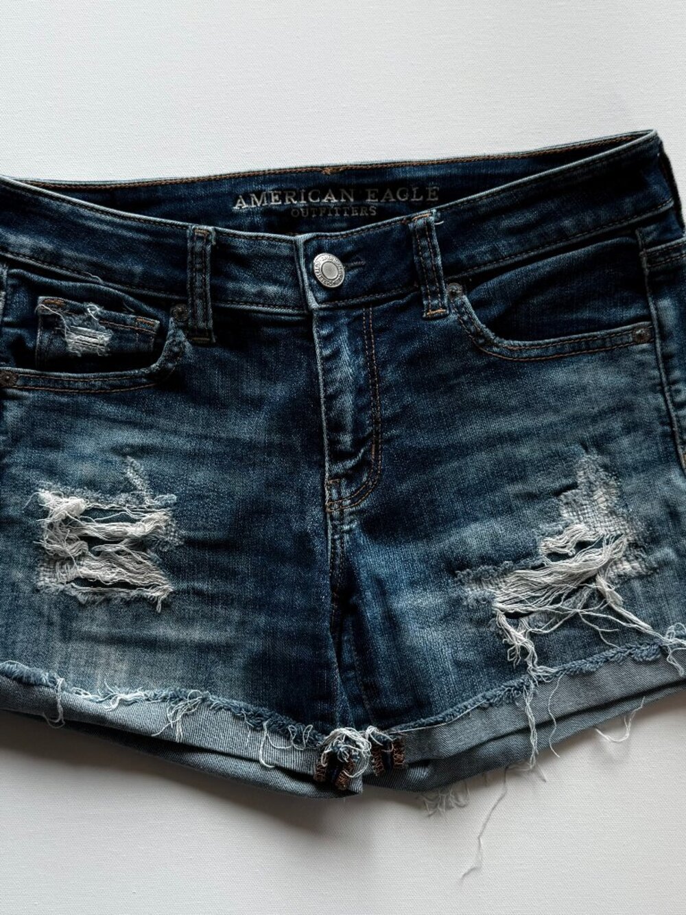 American Eagle Super Super Stretch Distressed Denim Shorts